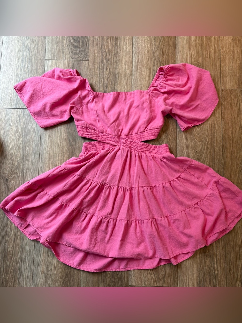 XL Shy Velvet Brand Square Neck Cut Out Mini Dress Barbie Pink